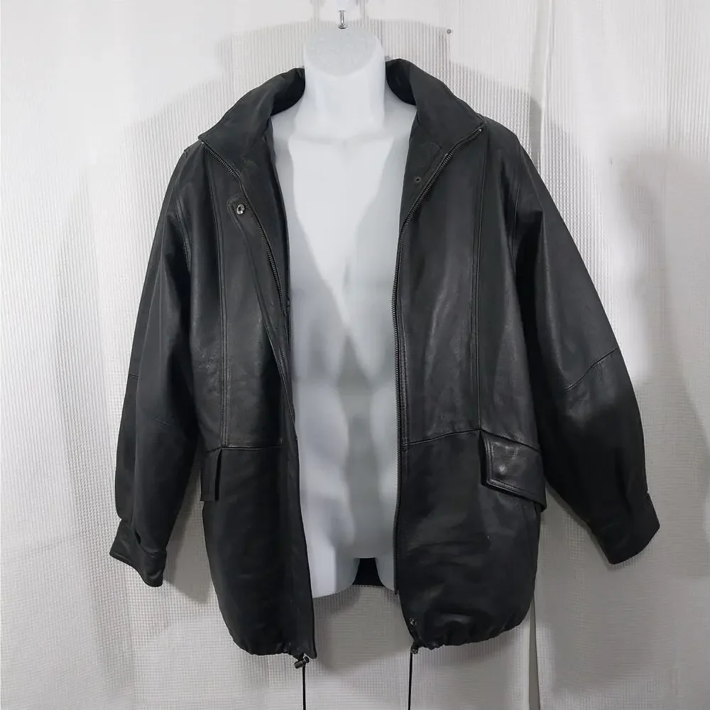 CROFT & BARROW! LUXE BLACK GENUINE LEATHER THERMAL LINED COAT, JACKET! SZ M